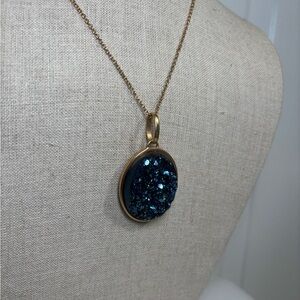Navy Drusy Oval Stone Necklace